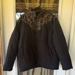 Crazy Train Black and Brown Leopard Puffer Jacket